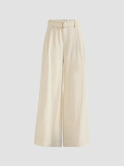 Brunello Cucinelli Women's Cotton Organza Pleated Flared Trousers With Belt And Monili In Milk