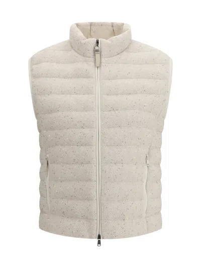 Brunello Cucinelli Women Cotton Padded Vest With Sequins In Neutral