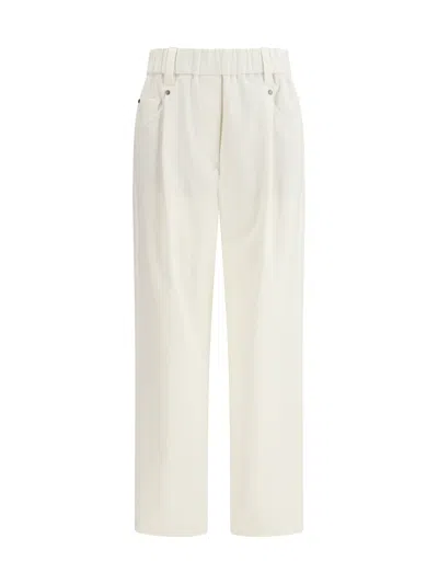 Brunello Cucinelli Women Cotton Pants In Neutral