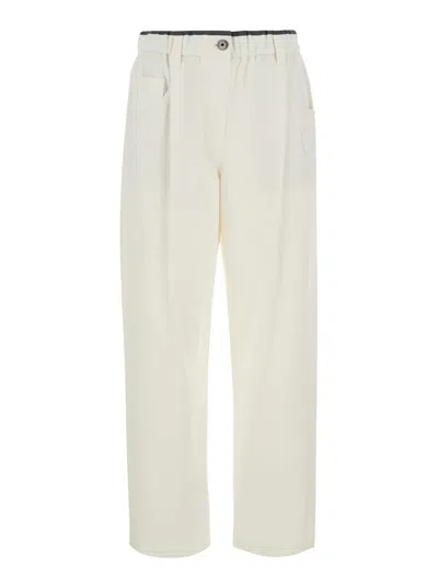 Brunello Cucinelli Cotton Straight-leg Trousers In Neutral