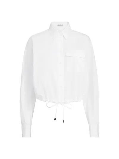 Brunello Cucinelli Women's Cotton Poplin Cropped Shirt With Monili In White