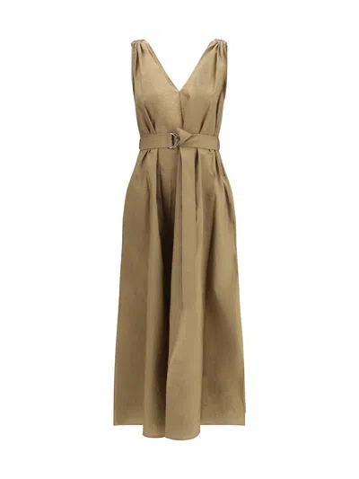 Brunello Cucinelli Women Cotton Poplin Dress Precious Shoulder Detail In White