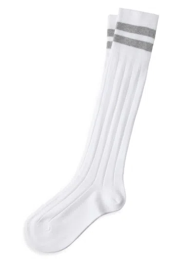 Brunello Cucinelli Women's Cotton Rib Knit Socks With Stripes In Gray