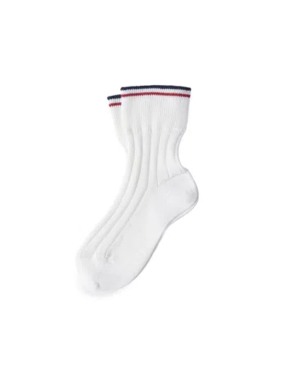 Brunello Cucinelli Women's Cotton Rib Knit Socks With Stripes In White