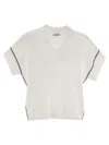 Brunello Cucinelli Women Cotton Rib Knit T-shirt With Precious Trims In White