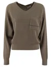 Brunello Cucinelli Cotton Rib Sweater With Jewel In Brown