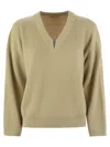 Brunello Cucinelli Women Cotton Rib Sweater With Shiny Detail In Brown