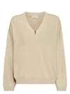 Brunello Cucinelli Cotton V-necked Sweater In Butter