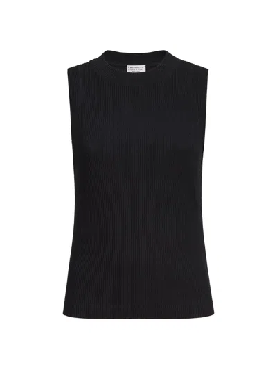 Brunello Cucinelli Ribbed Jersey Top In Black