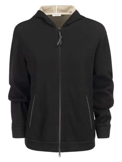 BRUNELLO CUCINELLI WOMEN'S COTTON-SILK SWEATSHIRT TOPWEAR WITH JEWELLERY