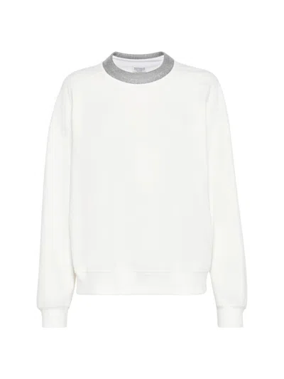 Brunello Cucinelli Women's Cotton Smooth French Terry Sweatshirt In White