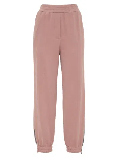 Brunello Cucinelli Women's Cotton Smooth French Terry Track Trousers In Pink