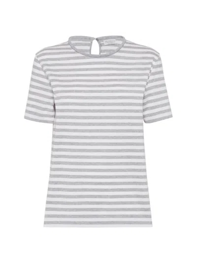 Brunello Cucinelli Women's Cotton Striped Jersey T-shirt In Grey