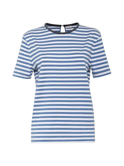 Brunello Cucinelli Women's Cotton Striped Jersey T-shirt In Light Denim
