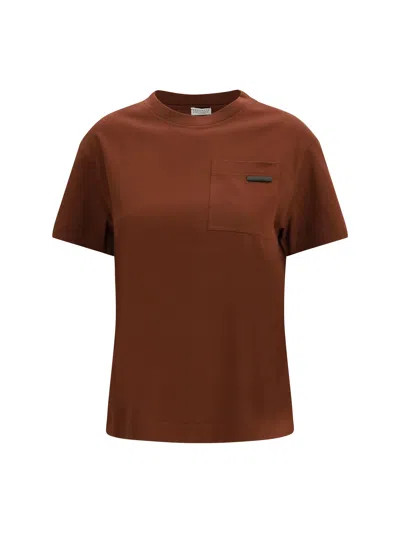 Brunello Cucinelli Chest-pocket Crew-neck T-shirt In Brown
