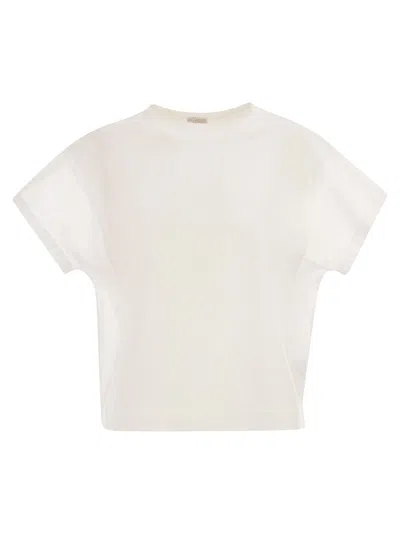 Brunello Cucinelli Women Cotton T-shirt With Sleeves And Transparent Side Inserts In White