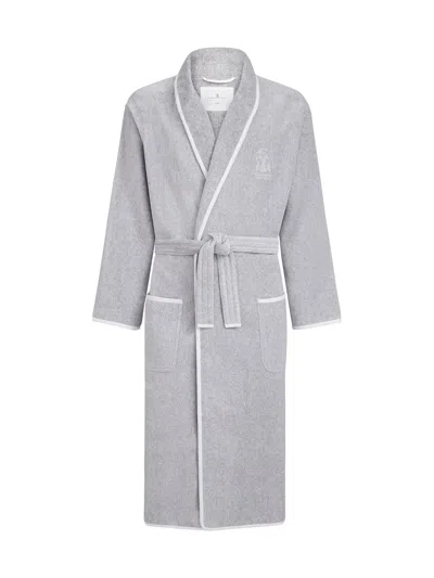 Brunello Cucinelli Women's Cotton Terrycloth Bathrobe With Linen Trims In Gray