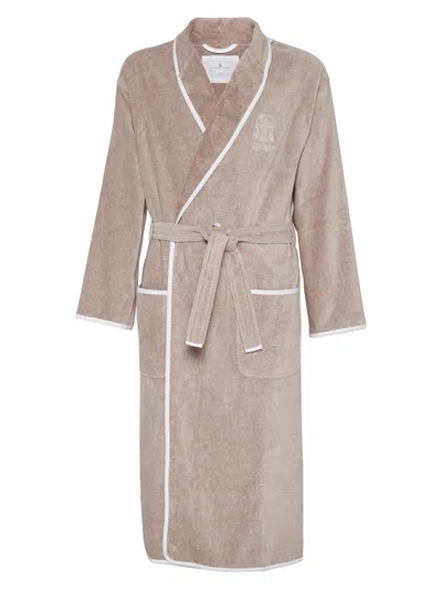 Brunello Cucinelli Women's Cotton Terrycloth Bathrobe With Linen Trims In Brown