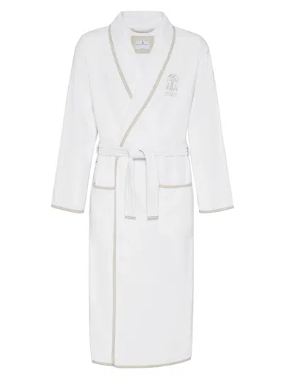 Brunello Cucinelli Women's Cotton Terrycloth Bathrobe With Linen Trims In White