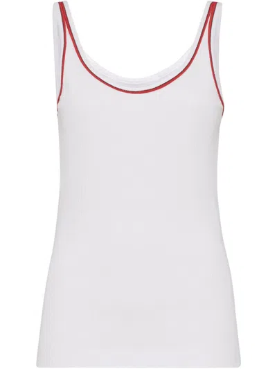 Brunello Cucinelli Women Cotton Top With Shiny Piping In White