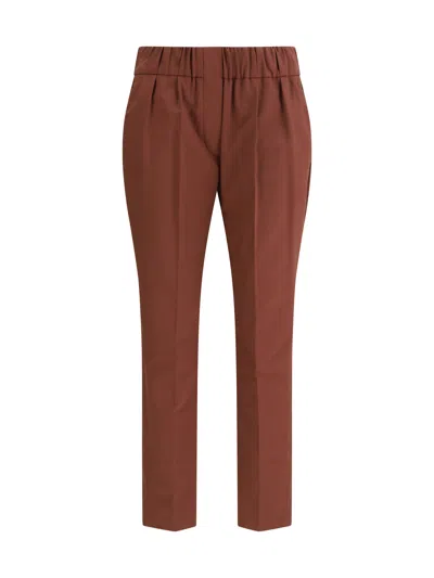 Brunello Cucinelli Women Cotton Trousers In Brown
