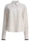 Brunello Cucinelli Long-sleeve Shirt With Vertical Stripes And Contrasting Cuffs In White