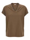 Brunello Cucinelli Women Cotton V-necked T-shirt In Brown