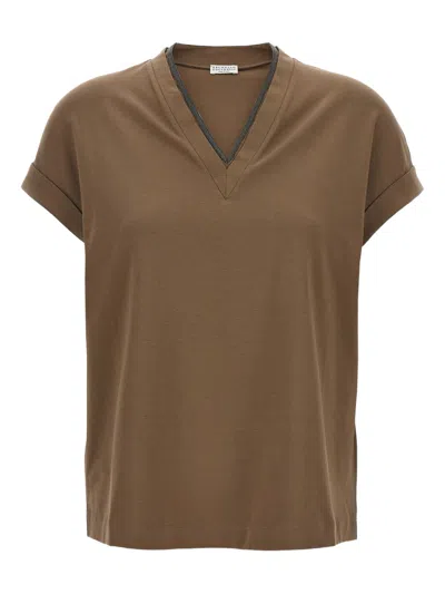 Brunello Cucinelli Women Cotton V-necked T-shirt