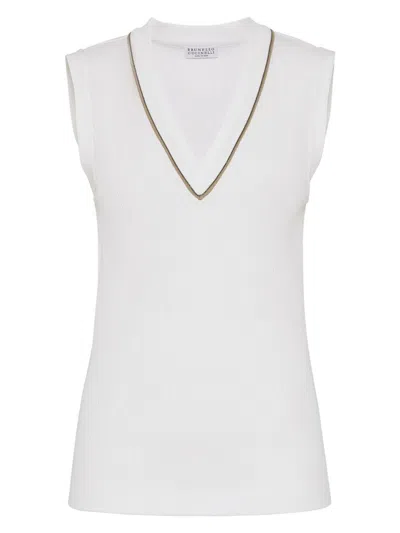 BRUNELLO CUCINELLI WOMEN'S COTTON V-NECKED TOP