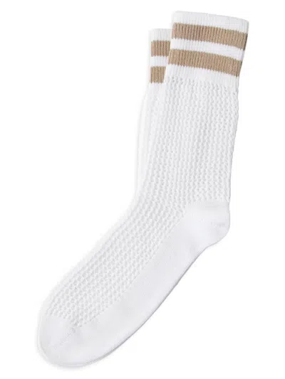 Brunello Cucinelli Women's Cotton Waffle Stitch Knit Socks With Stripes In Sand