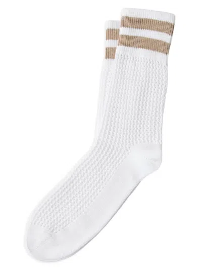 Brunello Cucinelli Women's Cotton Waffle Stitch Knit Socks With Stripes In Sand