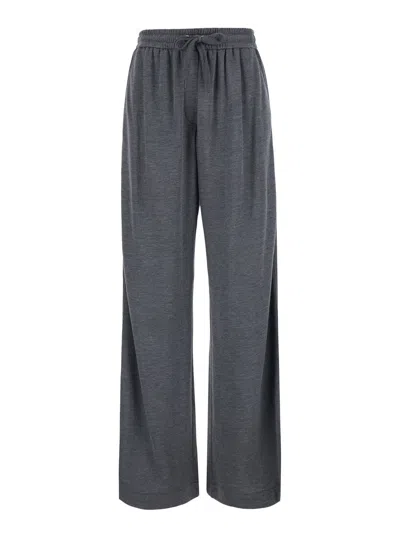 Brunello Cucinelli Women's Cotton-silk Straight-leg Pants With Elastic Drawstring Waist & Monil Side In Gray