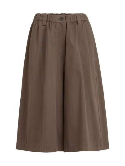 Brunello Cucinelli Couture Cotton Gabardine Long Bermuda Shorts With Monili In Brown