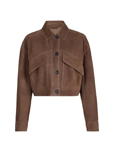 Brunello Cucinelli Women's Couture Suede Cropped Outerwear Jacket With Monili In Brown