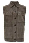 Brunello Cucinelli Couture Suede Vest With Jewel Detailing In Gray