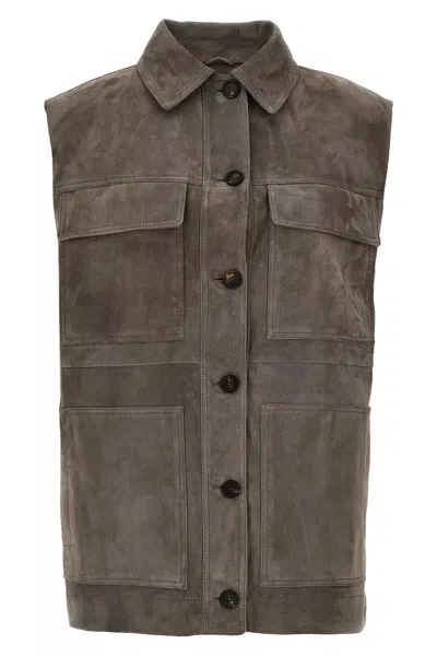Brunello Cucinelli Couture Suede Vest Gilet Gray In Grey
