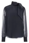 Brunello Cucinelli Crispy Silk Blouse Shirt And Blouse Gray In Blue