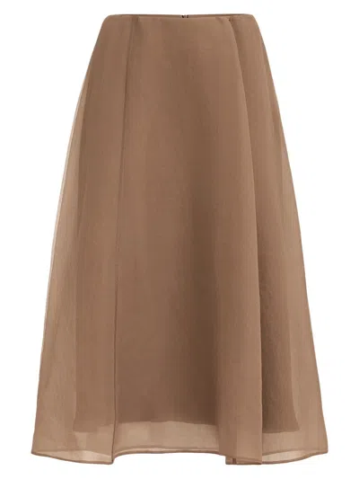 Brunello Cucinelli Crispy Silk Circle Skirt In Brown