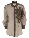 Brunello Cucinelli Laser Cut Crispy Silk Chiffon Blouse In Brown