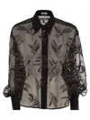Brunello Cucinelli Women Crispy Silk Shirt With Glistening Flora Embroidery In Black