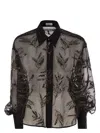 Brunello Cucinelli Women Crispy Silk Shirt With Glistening Flora Embroidery In Black