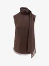 Brunello Cucinelli Women Crispy Silk Top With Lavalliere And Monili In Brown