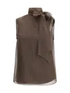 Brunello Cucinelli Women Crispy Silk Top With Lavalliere And Monili In Brown