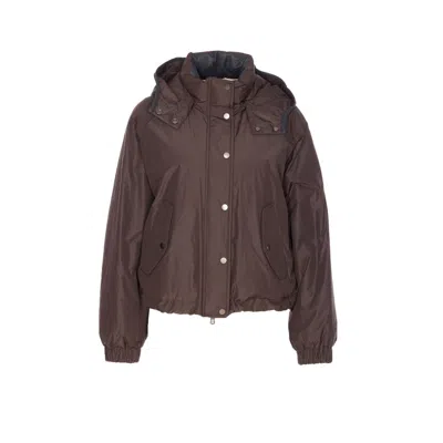 Brunello Cucinelli Women Crop Down Jacket With Shiny Zipper Pull In Brown