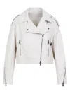 Brunello Cucinelli Cropped Leather Jacket In White