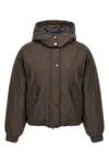 Brunello Cucinelli Green Jacket With Fixed Hood With Snap Buttons In Brown