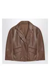 Brunello Cucinelli Cropped Leather Jacket Long Sleeves In Brown