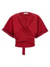 Brunello Cucinelli Red Shirt With V-neck And Monili Detail In Red