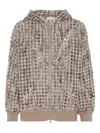 Brunello Cucinelli Pailette Wool-cashmere Net Balloon-sleeve Zip Hoodie In Brown