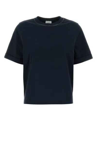 Brunello Cucinelli Cotton Crew Neck Short Sleeve T Shirt In Blue